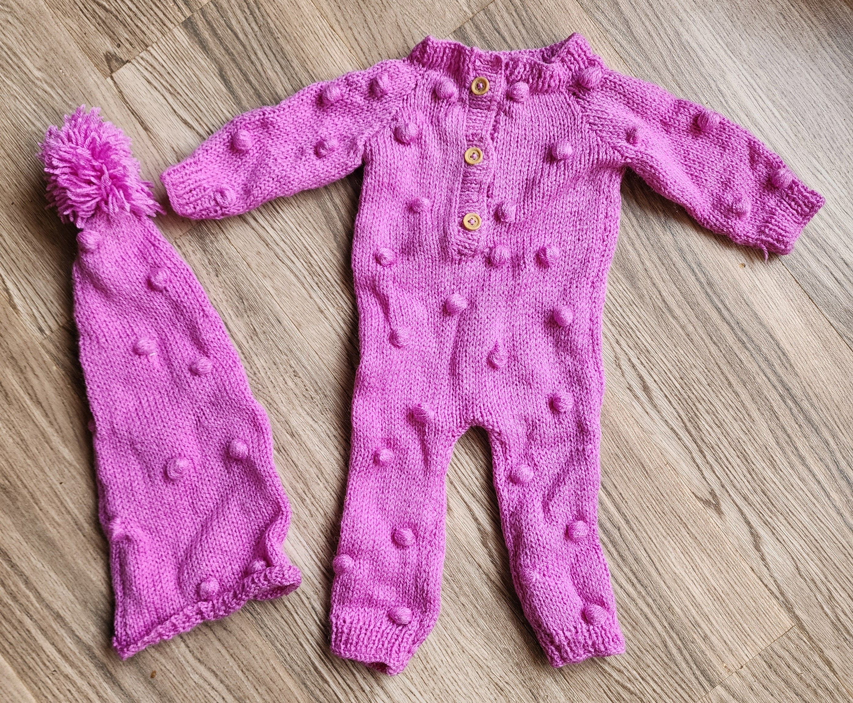 Knitted Bobble Romper & Cap Set