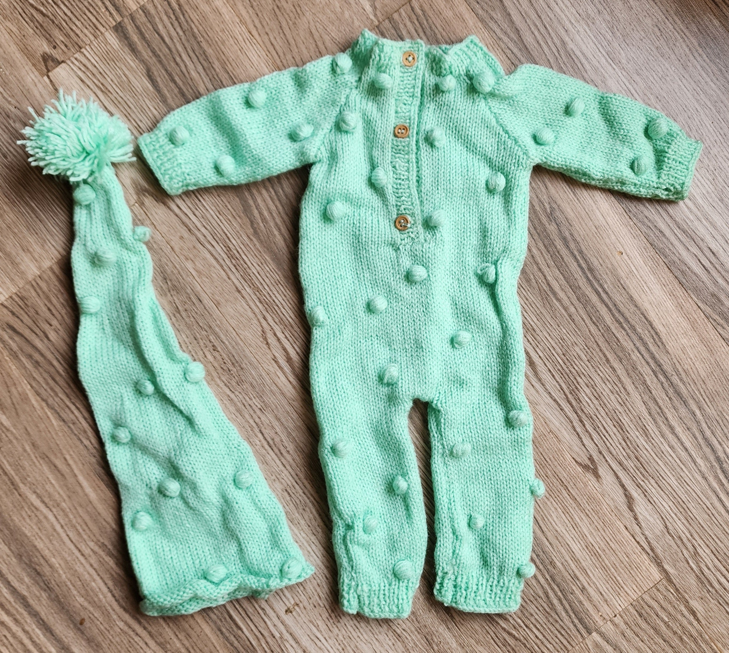 Knitted Bobble Romper & Cap Set