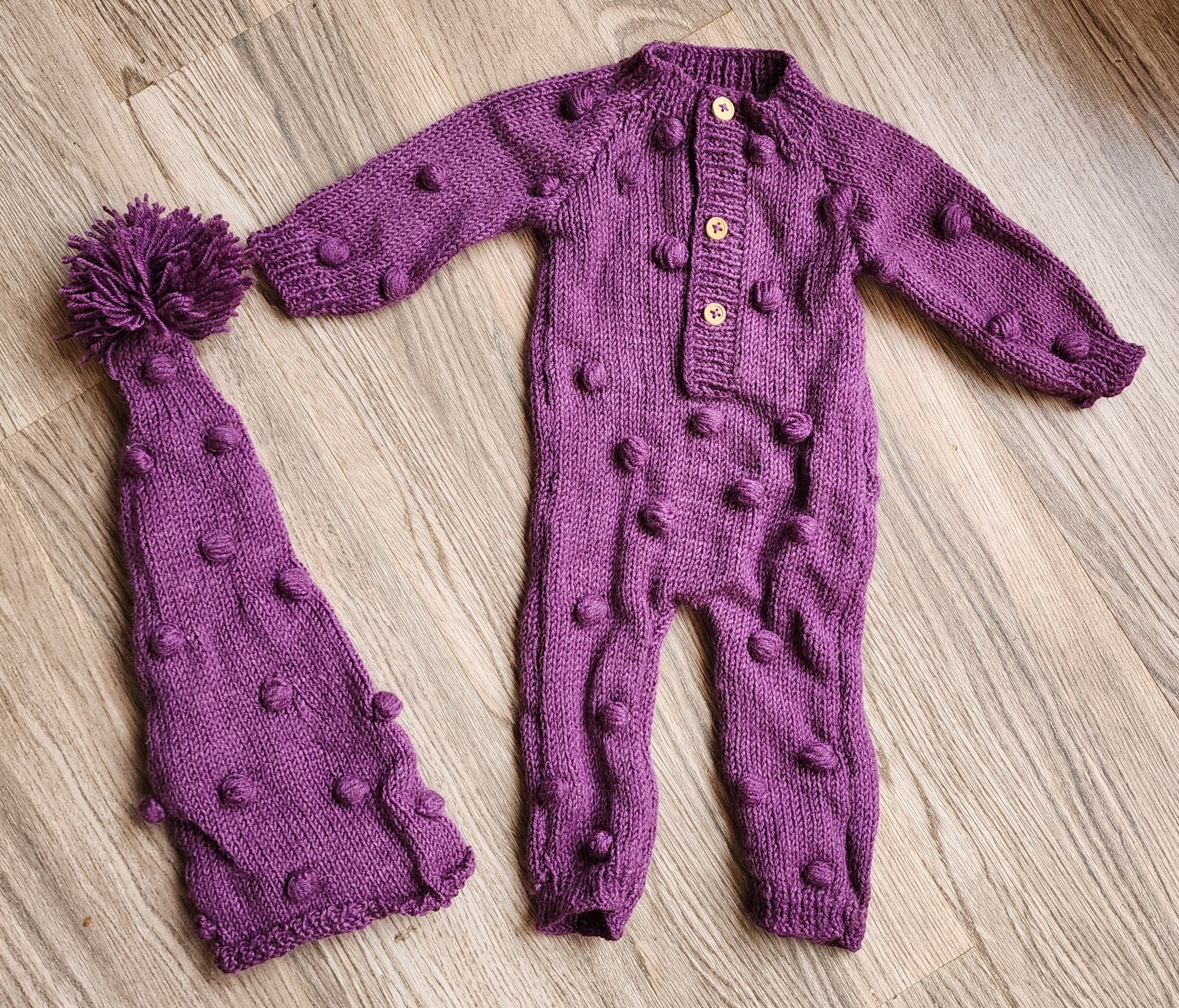 Knitted Bobble Romper & Cap Set