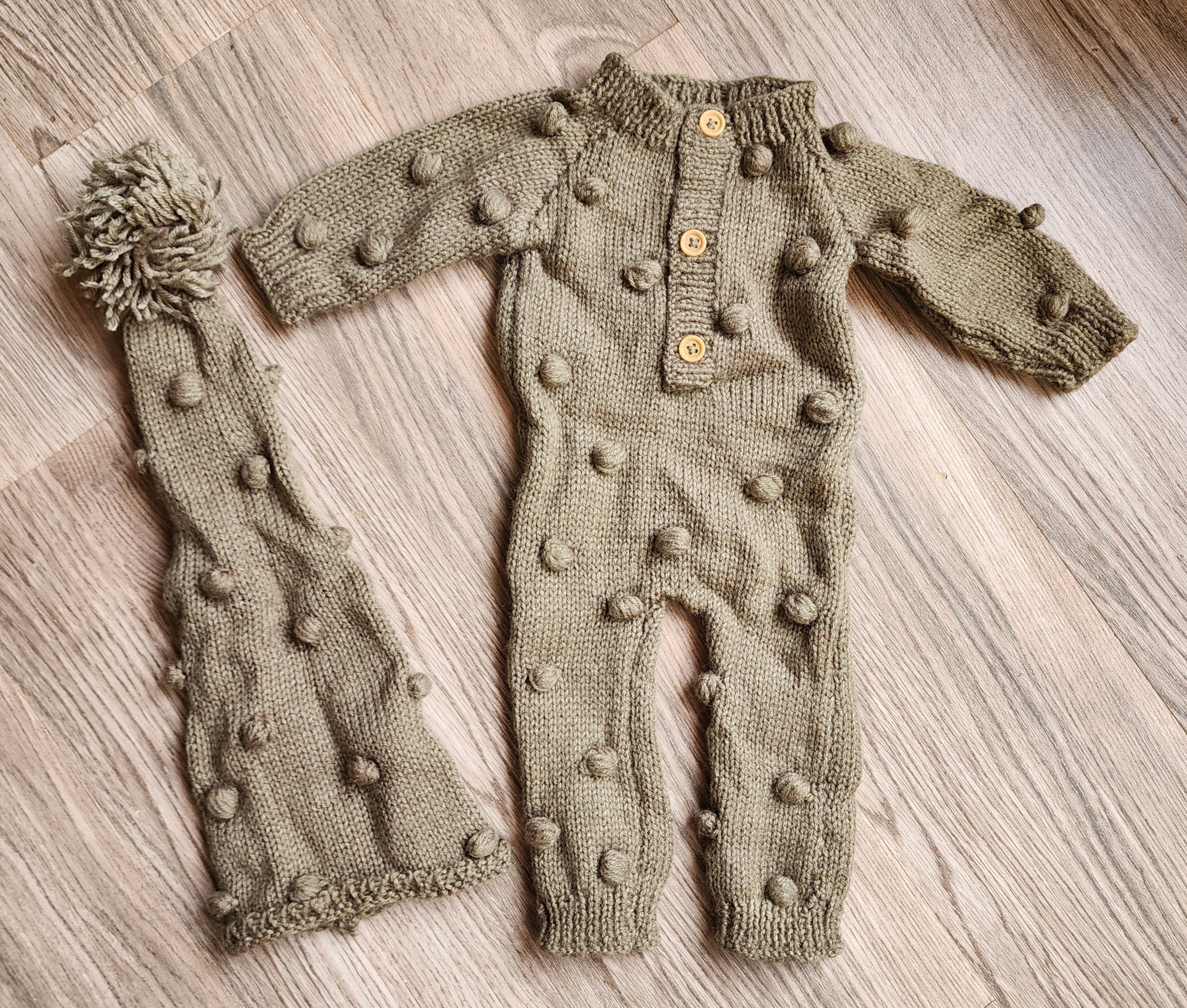 Knitted Bobble Romper & Cap Set