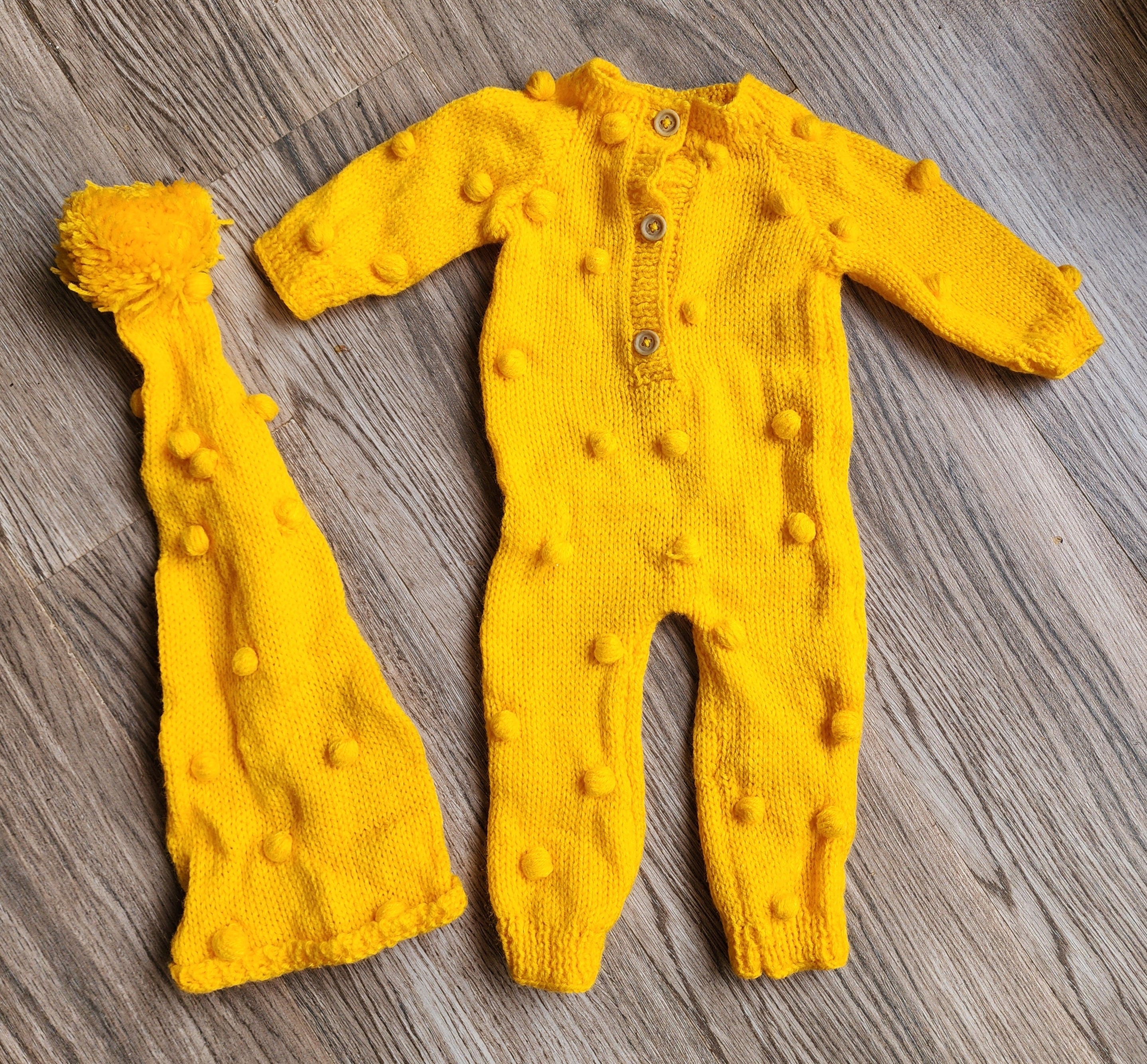 Knitted Bobble Romper & Cap Set