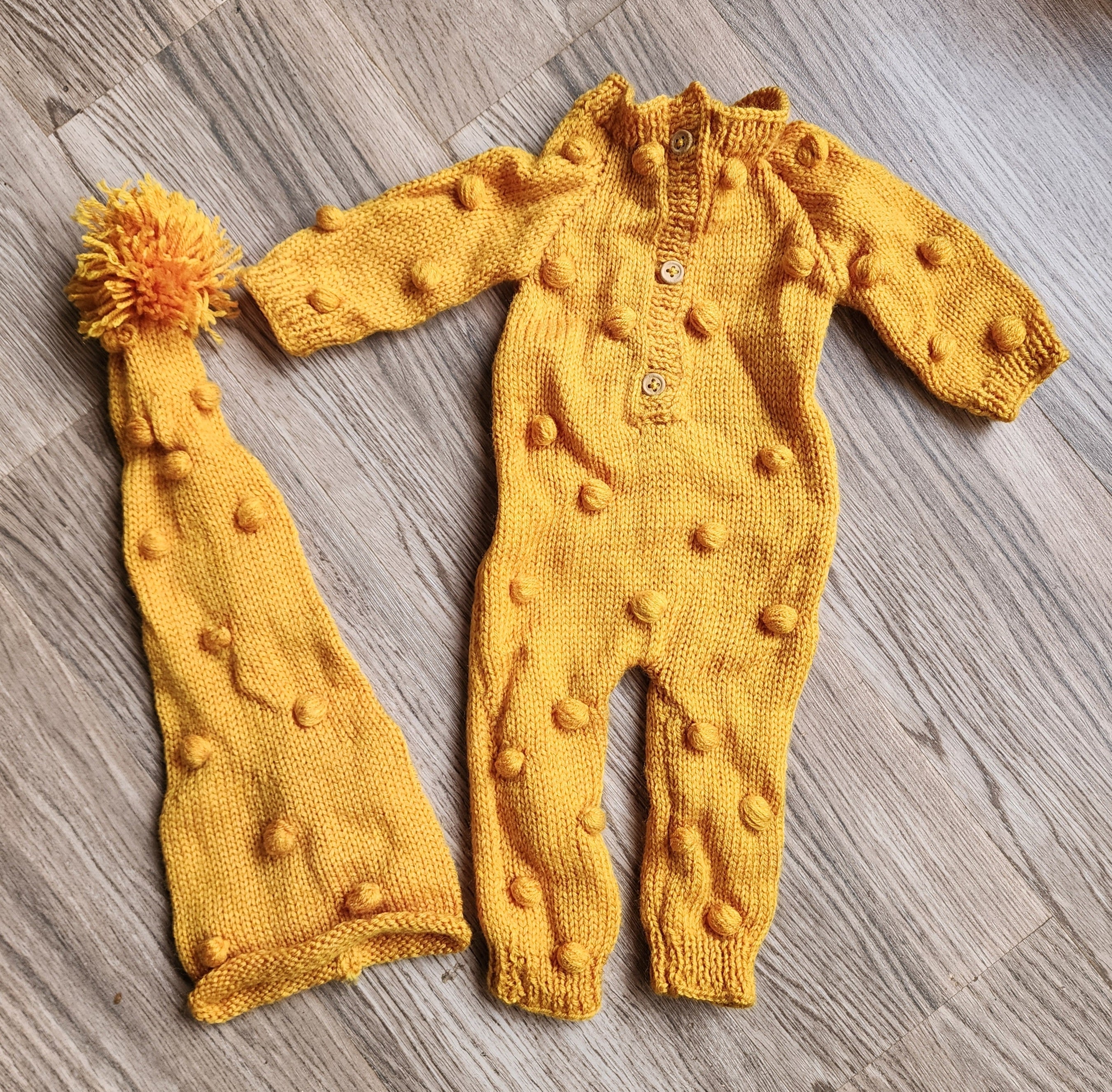 Knitted Bobble Romper & Cap Set