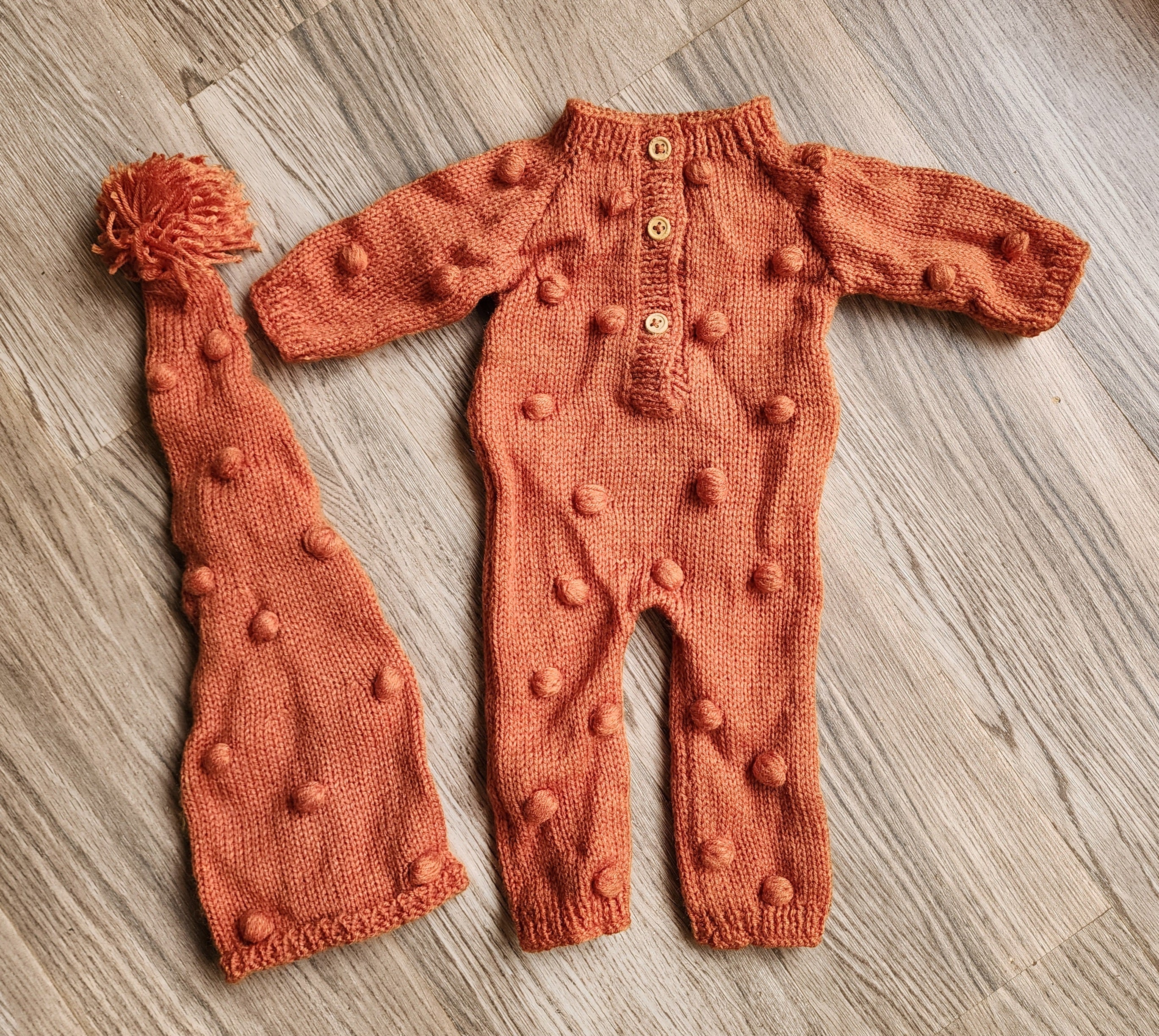 Knitted Bobble Romper & Cap Set