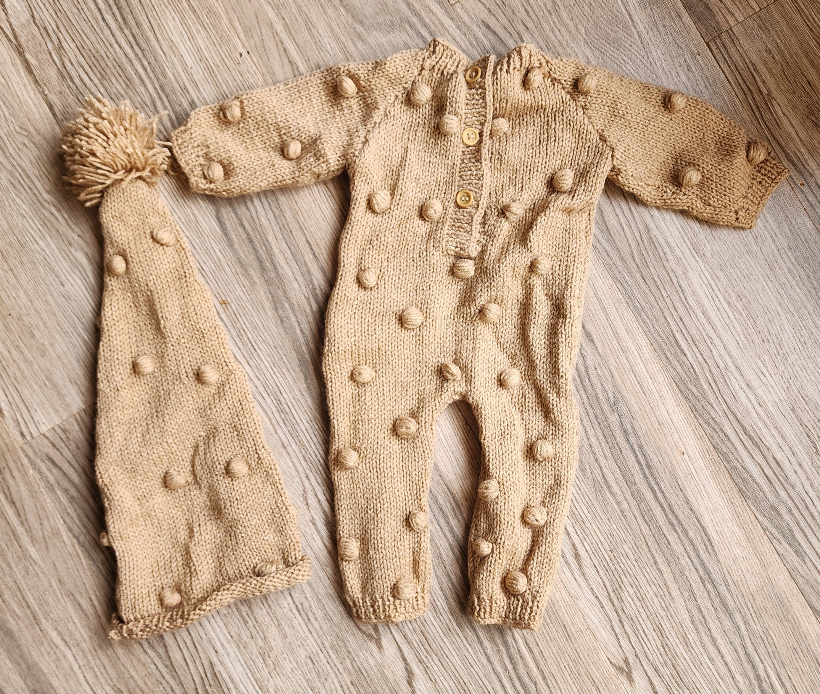 Knitted Bobble Romper & Cap Set