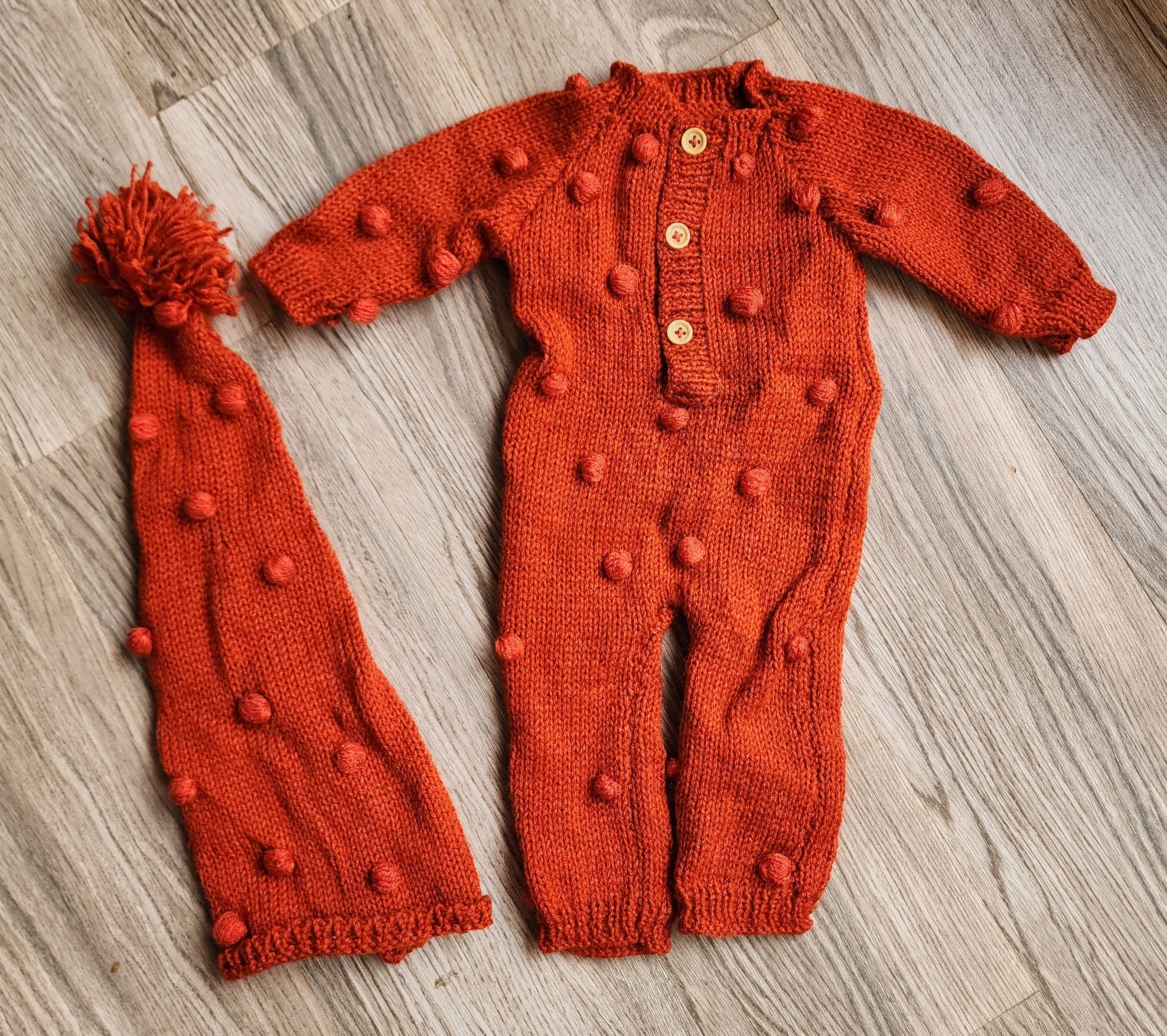 Knitted Bobble Romper & Cap Set